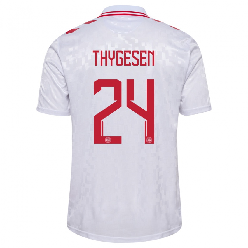 Kinder Dänemark Sarah Thygesen #24 Weiß Auswärtstrikot Trikot 24-26 T-Shirt