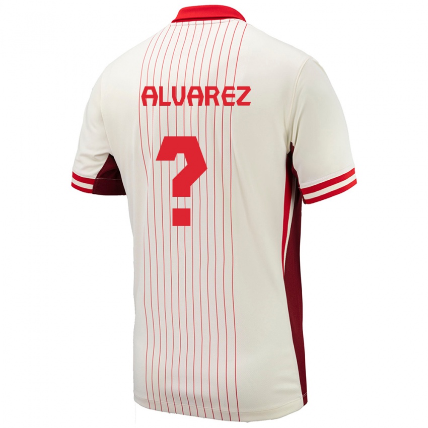 Kinder Kanada Jordan Alvarez #0 Weiß Auswärtstrikot Trikot 24-26 T-Shirt