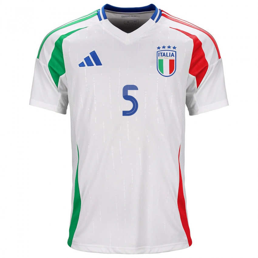 Kinder Italien Riccardo Calafiori #5 Weiß Auswärtstrikot Trikot 24-26 T-Shirt