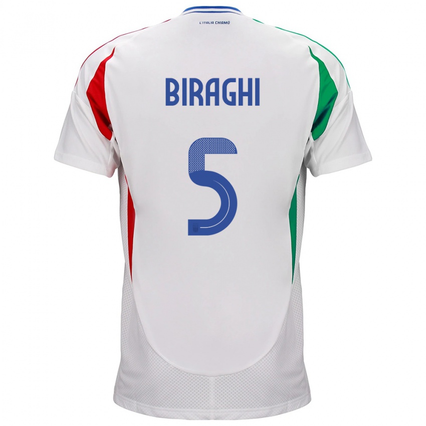 Kinder Italien Cristiano Biraghi #5 Weiß Auswärtstrikot Trikot 24-26 T-Shirt