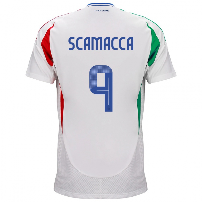 Kinder Italien Gianluca Scamacca #9 Weiß Auswärtstrikot Trikot 24-26 T-Shirt