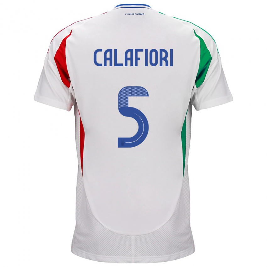 Kinder Italien Riccardo Calafiori #5 Weiß Auswärtstrikot Trikot 24-26 T-Shirt