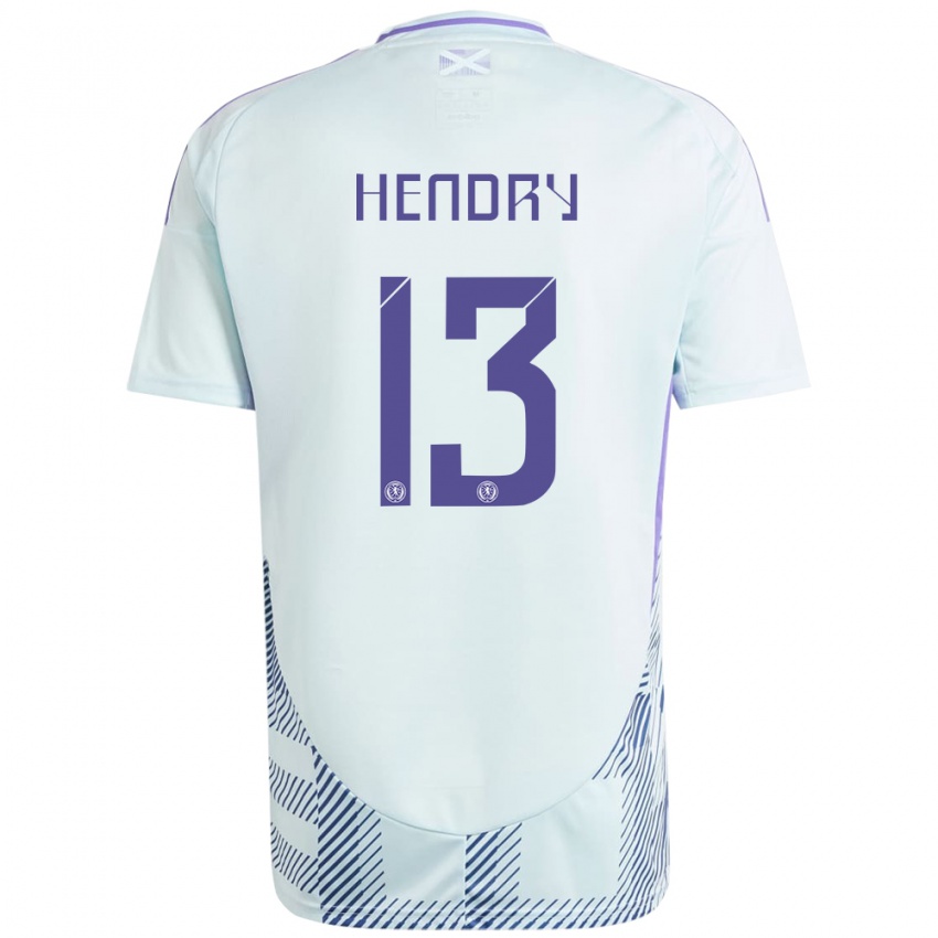 Kinder Schottland Jack Hendry #13 Helles Mintblau Auswärtstrikot Trikot 24-26 T-Shirt