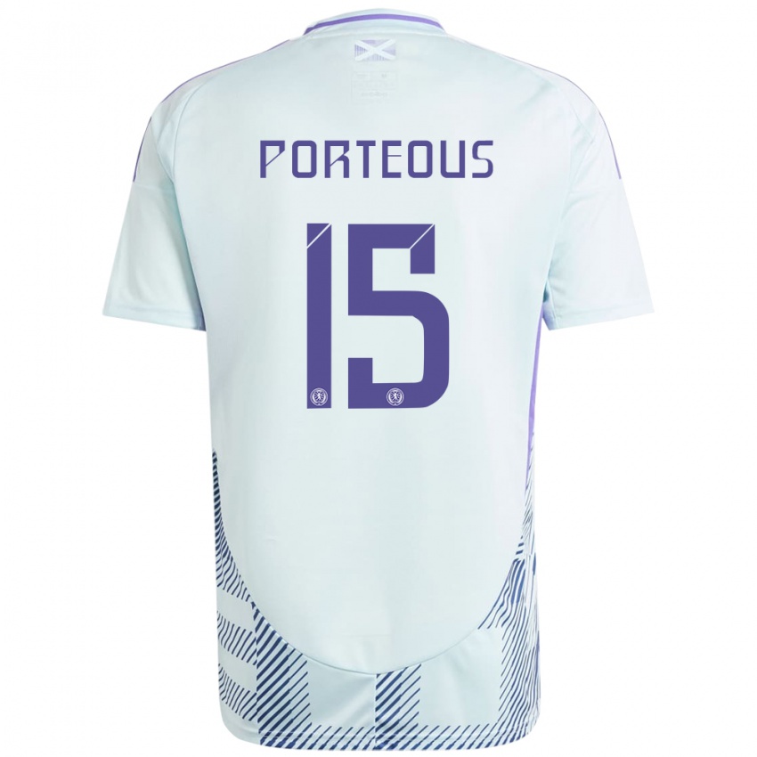 Kinder Schottland Ryan Porteous #15 Helles Mintblau Auswärtstrikot Trikot 24-26 T-Shirt