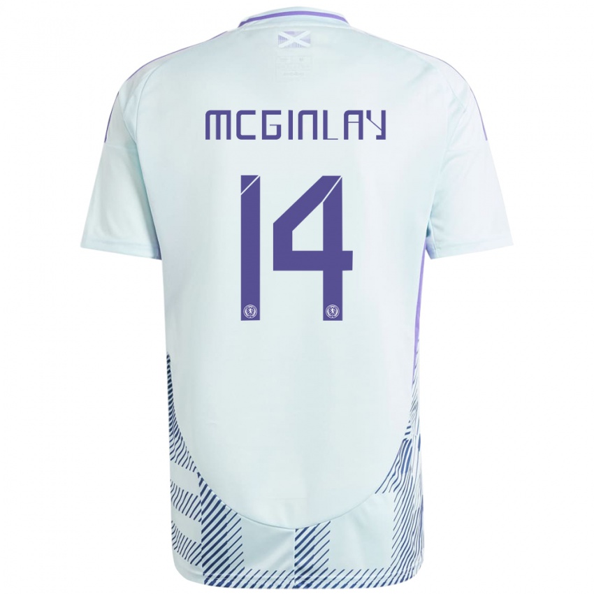 Kinder Schottland Aiden Mcginlay #14 Helles Mintblau Auswärtstrikot Trikot 24-26 T-Shirt