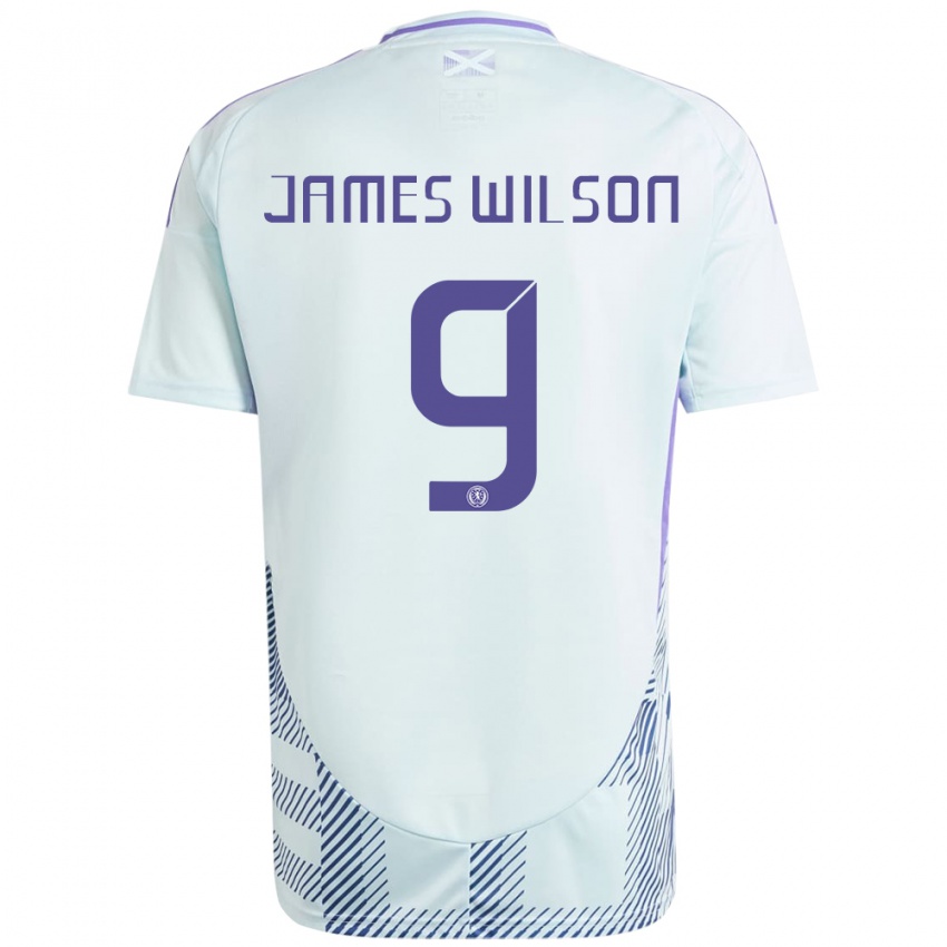 Kinder Schottland James Wilson #9 Helles Mintblau Auswärtstrikot Trikot 24-26 T-Shirt