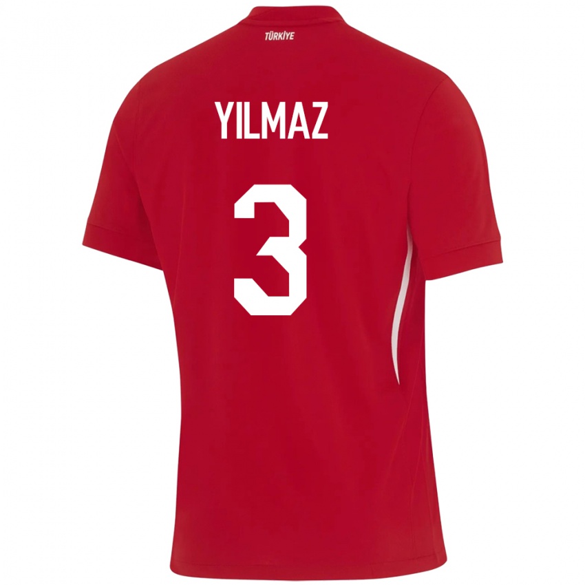 Kinder Türkei Berkay Yılmaz #3 Rot Auswärtstrikot Trikot 24-26 T-Shirt