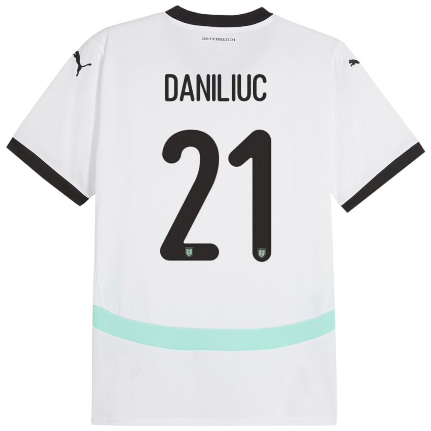 Kinder Österreich Flavius Daniliuc #21 Weiß Auswärtstrikot Trikot 24-26 T-Shirt