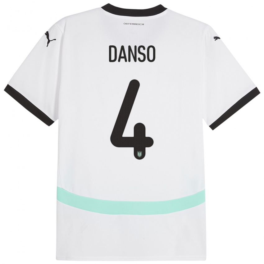 Kinder Österreich Kevin Danso #4 Weiß Auswärtstrikot Trikot 24-26 T-Shirt