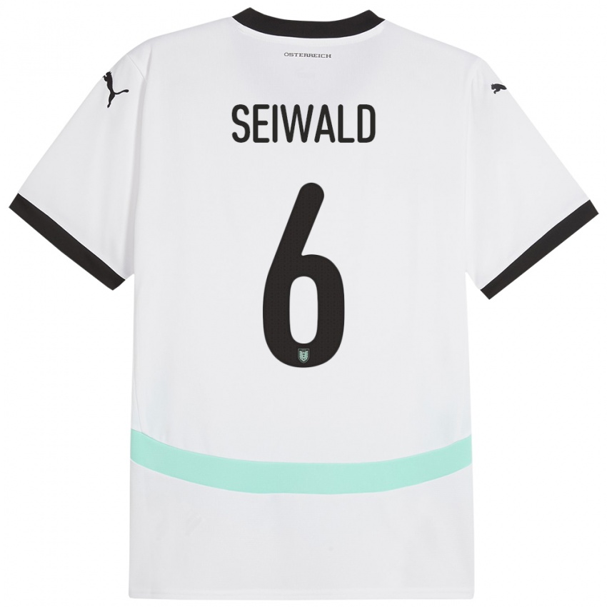 Kinder Österreich Nicolas Seiwald #6 Weiß Auswärtstrikot Trikot 24-26 T-Shirt