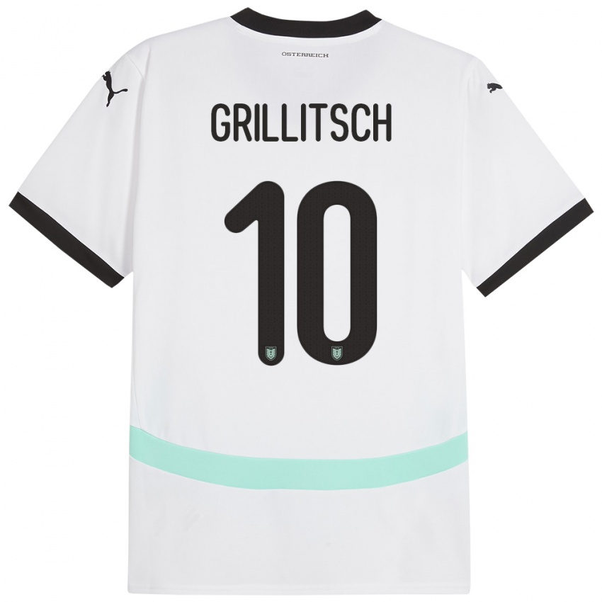 Kinder Österreich Florian Grillitsch #10 Weiß Auswärtstrikot Trikot 24-26 T-Shirt