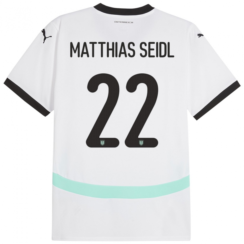 Kinder Österreich Matthias Seidl #22 Weiß Auswärtstrikot Trikot 24-26 T-Shirt