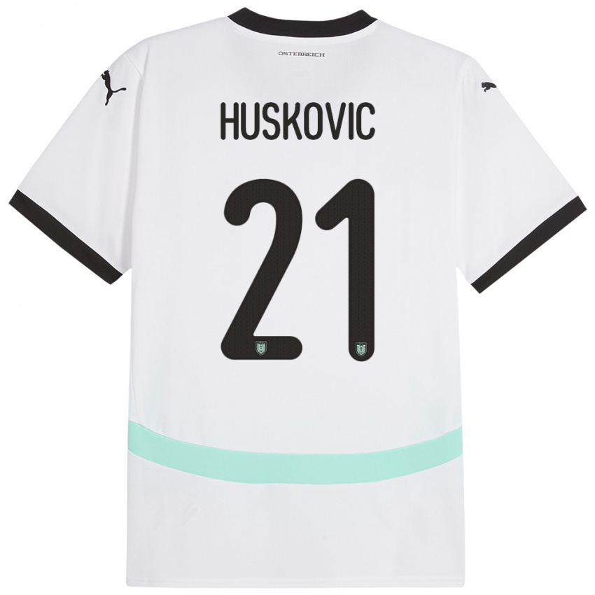 Kinder Österreich Muharem Huskovic #21 Weiß Auswärtstrikot Trikot 24-26 T-Shirt