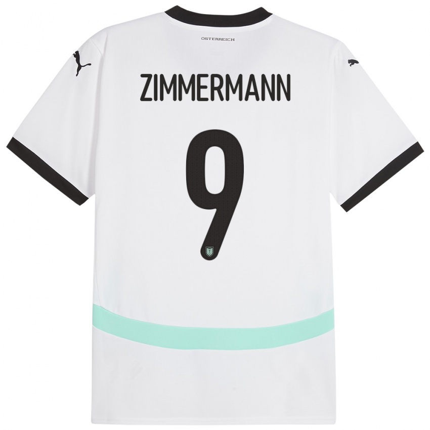 Kinder Österreich Bernhard Zimmermann #9 Weiß Auswärtstrikot Trikot 24-26 T-Shirt