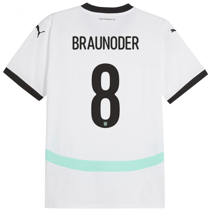 Kinder Österreich Matthias Braunöder #8 Weiß Auswärtstrikot Trikot 24-26 T-Shirt