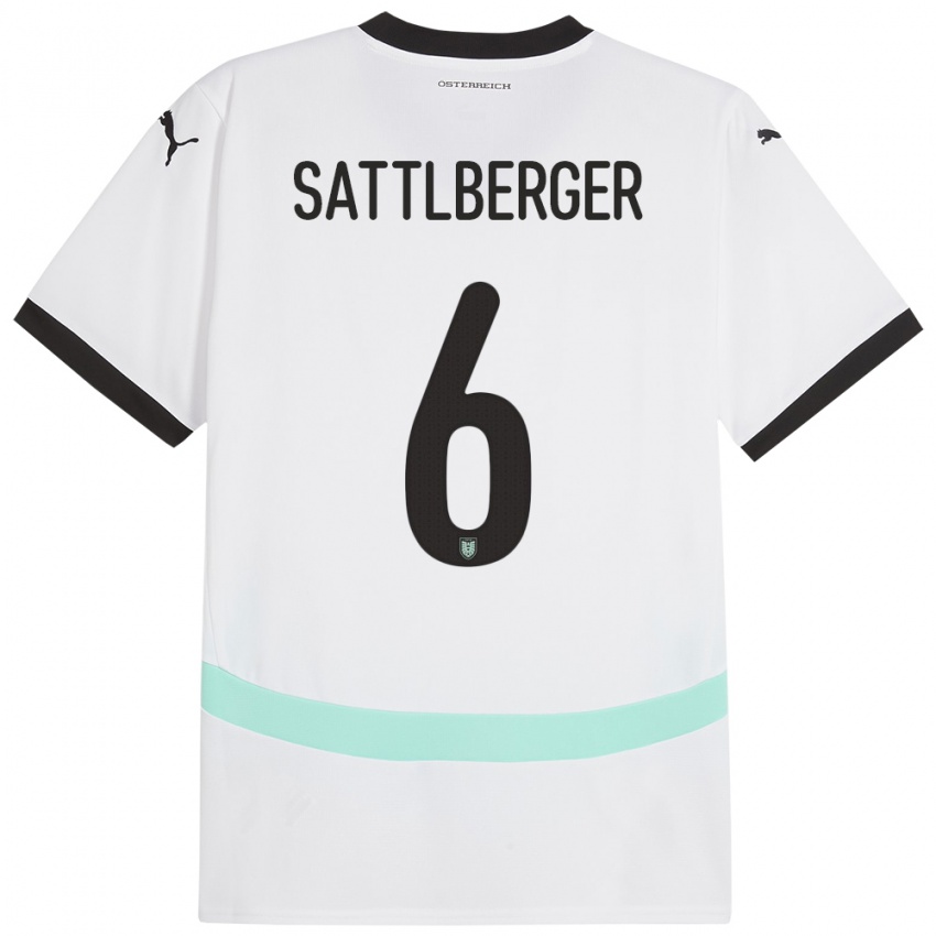 Kinder Österreich Nikolas Sattlberger #6 Weiß Auswärtstrikot Trikot 24-26 T-Shirt