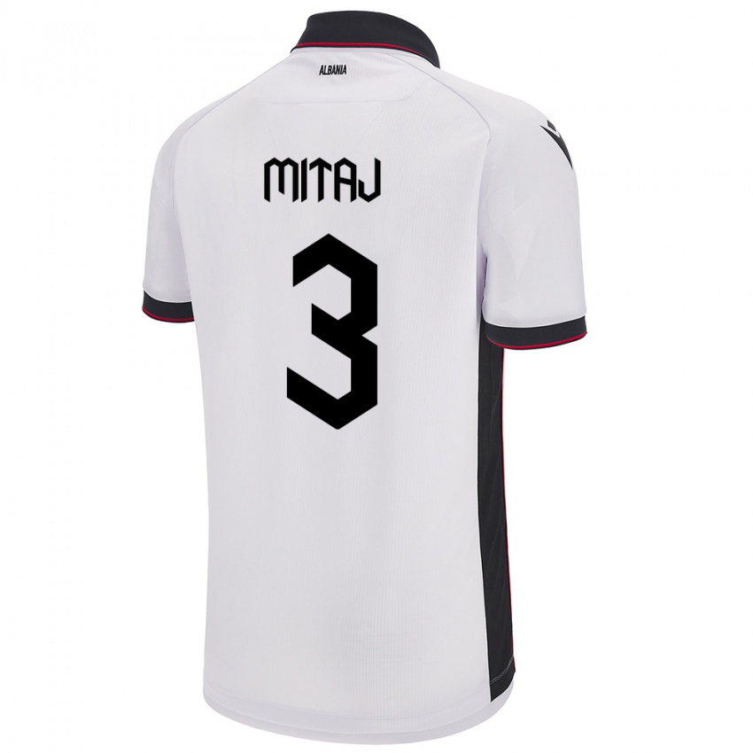 Kinder Albanien Mario Mitaj #3 Weiß Auswärtstrikot Trikot 24-26 T-Shirt