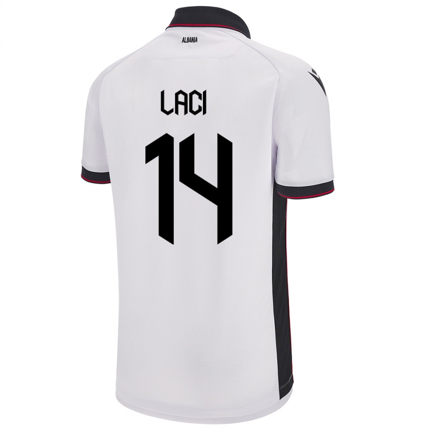 Kinder Albanien Qazim Laci #14 Weiß Auswärtstrikot Trikot 24-26 T-Shirt