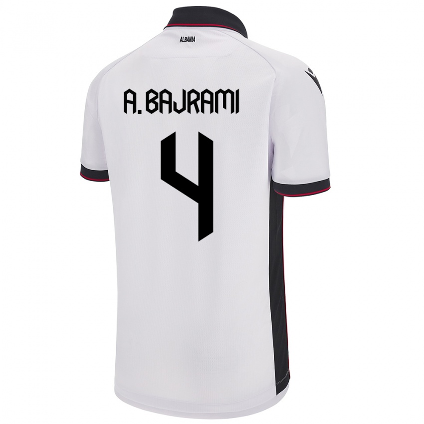 Kinder Albanien Adrian Bajrami #4 Weiß Auswärtstrikot Trikot 24-26 T-Shirt