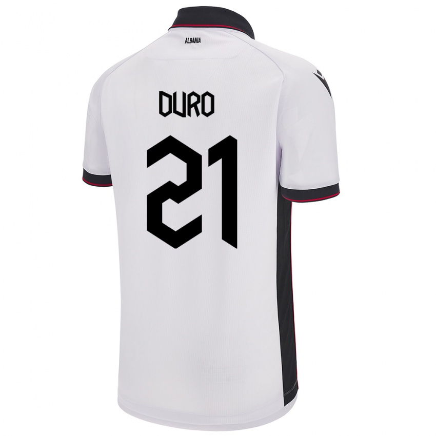 Kinder Albanien Dejvi Duro #21 Weiß Auswärtstrikot Trikot 24-26 T-Shirt