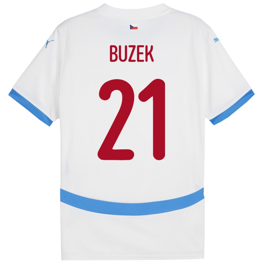 Kinder Tschechien Alexandr Buzek #21 Weiß Auswärtstrikot Trikot 24-26 T-Shirt