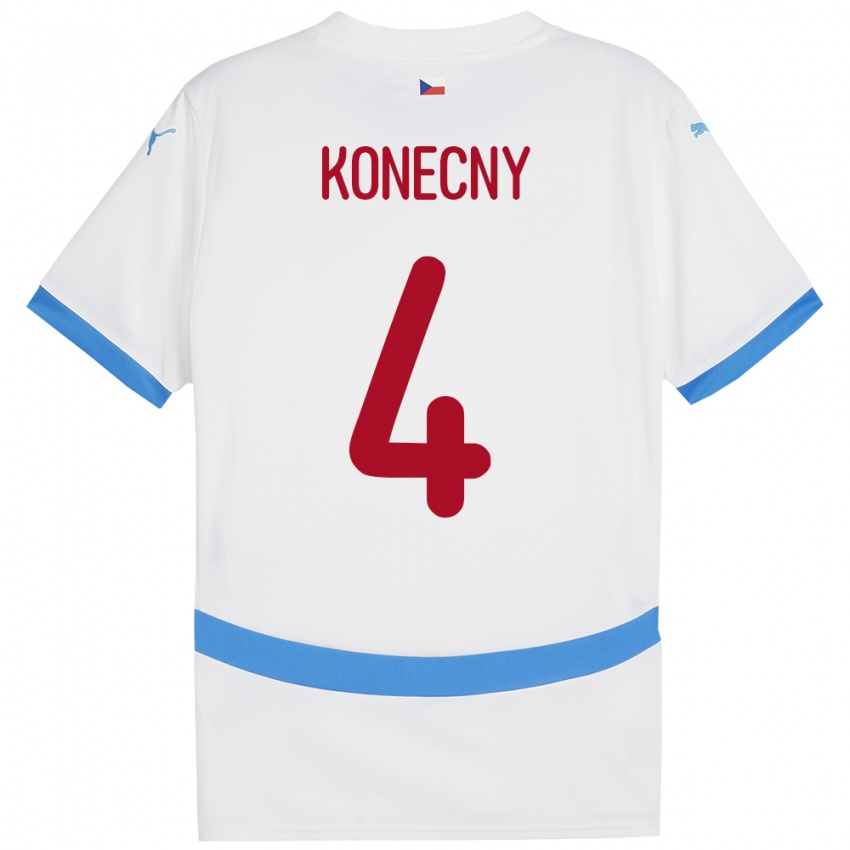 Kinder Tschechien Mikulas Konecny #4 Weiß Auswärtstrikot Trikot 24-26 T-Shirt