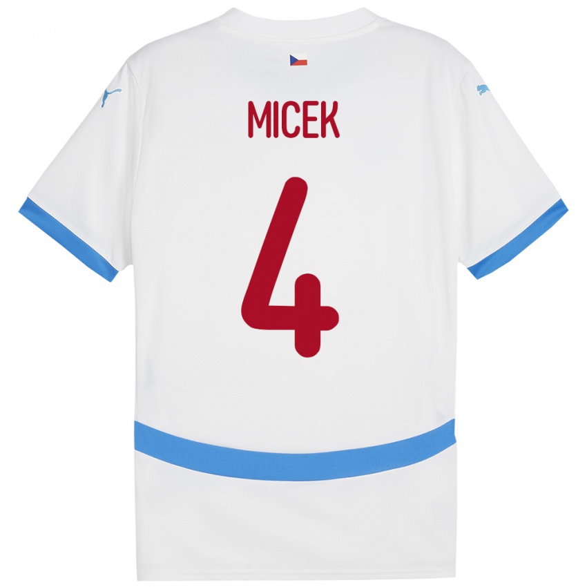 Kinder Tschechien Jiri Micek #4 Weiß Auswärtstrikot Trikot 24-26 T-Shirt