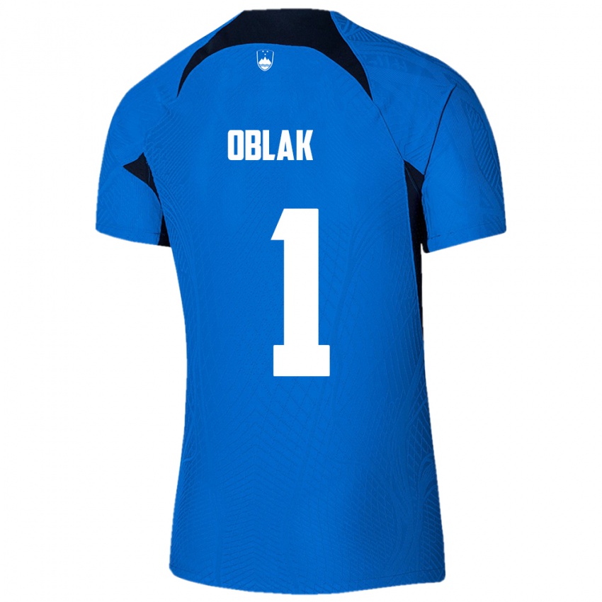 Kinder Slowenien Jan Oblak #1 Blau Auswärtstrikot Trikot 24-26 T-Shirt