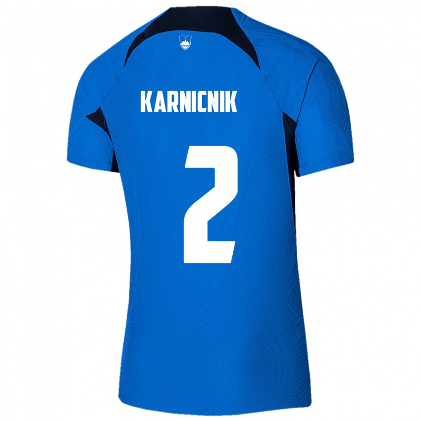 Kinder Slowenien Zan Karnicnik #2 Blau Auswärtstrikot Trikot 24-26 T-Shirt