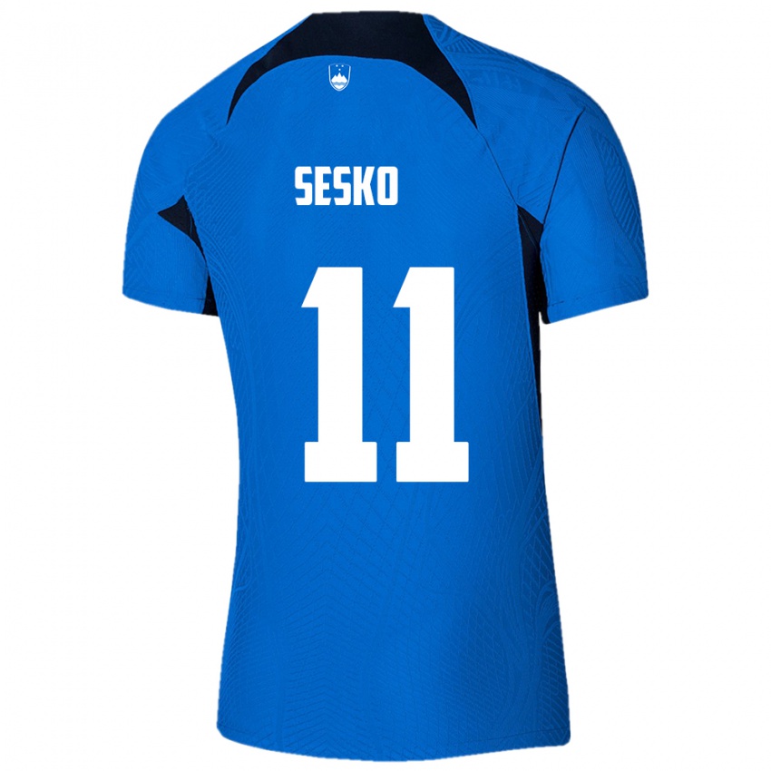 Kinder Slowenien Benjamin Sesko #11 Blau Auswärtstrikot Trikot 24-26 T-Shirt