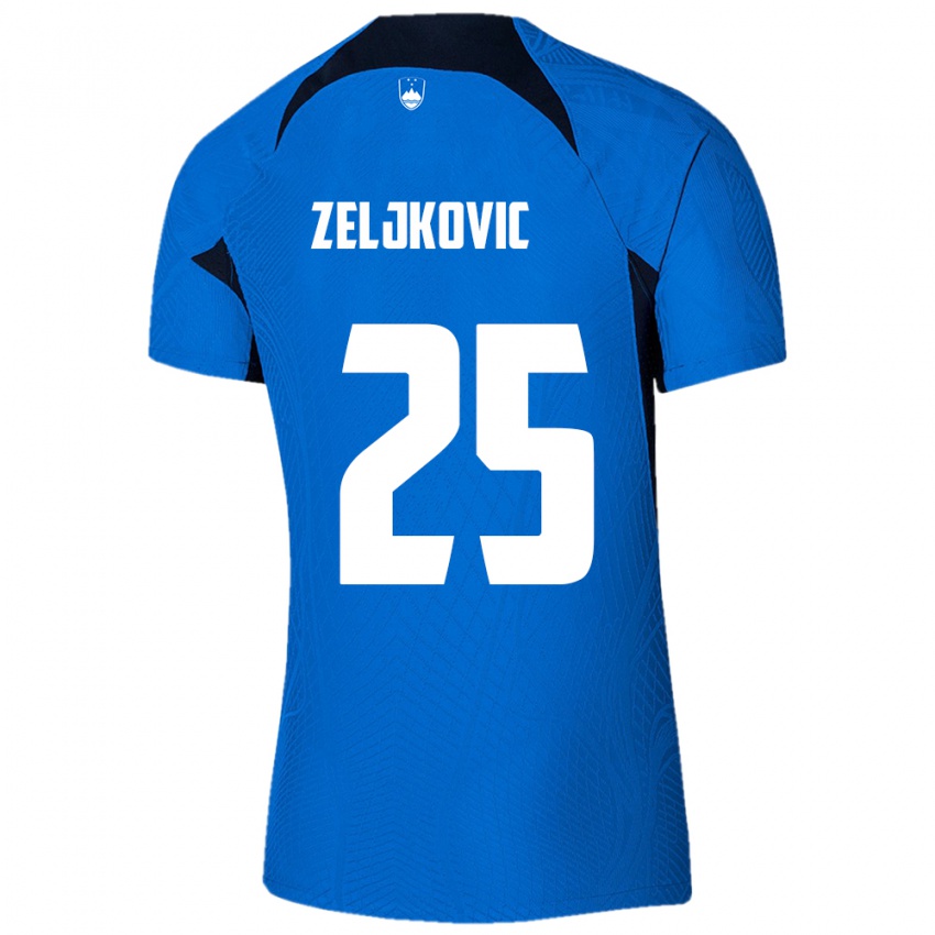 Kinder Slowenien Adrian Zeljkovic #25 Blau Auswärtstrikot Trikot 24-26 T-Shirt