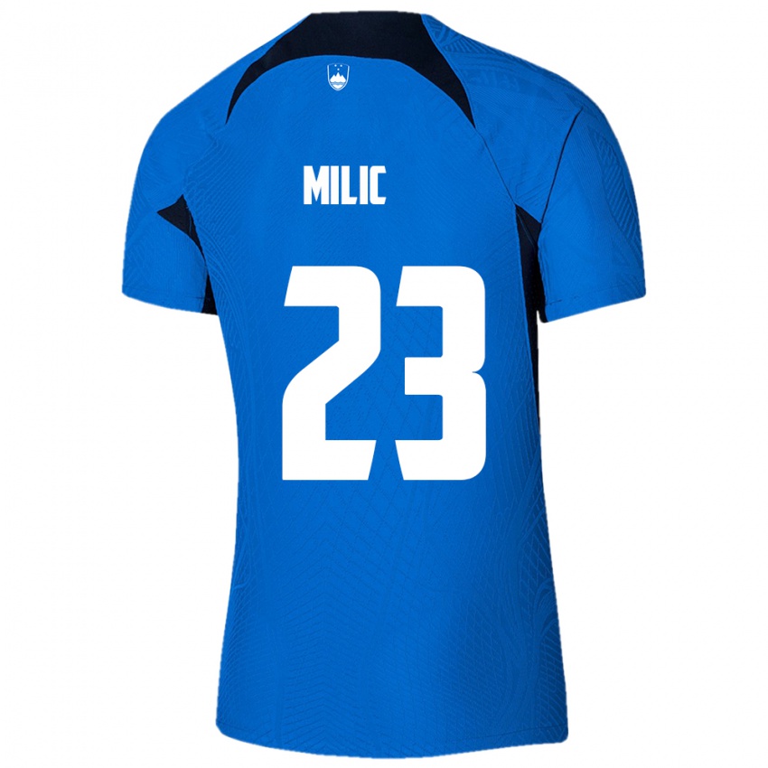 Kinder Slowenien Nino Milic #23 Blau Auswärtstrikot Trikot 24-26 T-Shirt