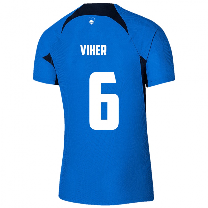 Kinder Slowenien Nejc Viher #6 Blau Auswärtstrikot Trikot 24-26 T-Shirt