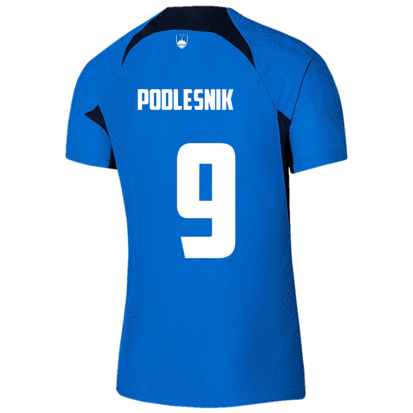 Kinder Slowenien Nik Podlesnik #9 Blau Auswärtstrikot Trikot 24-26 T-Shirt