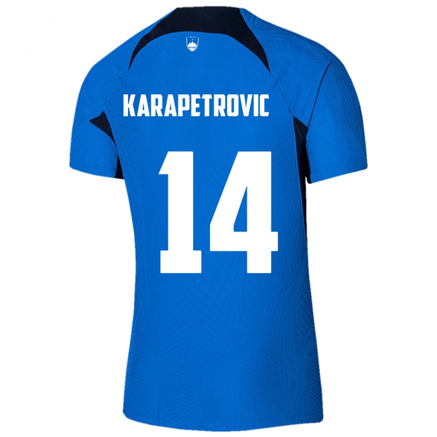 Kinder Slowenien Luka Karapetrovic #14 Blau Auswärtstrikot Trikot 24-26 T-Shirt