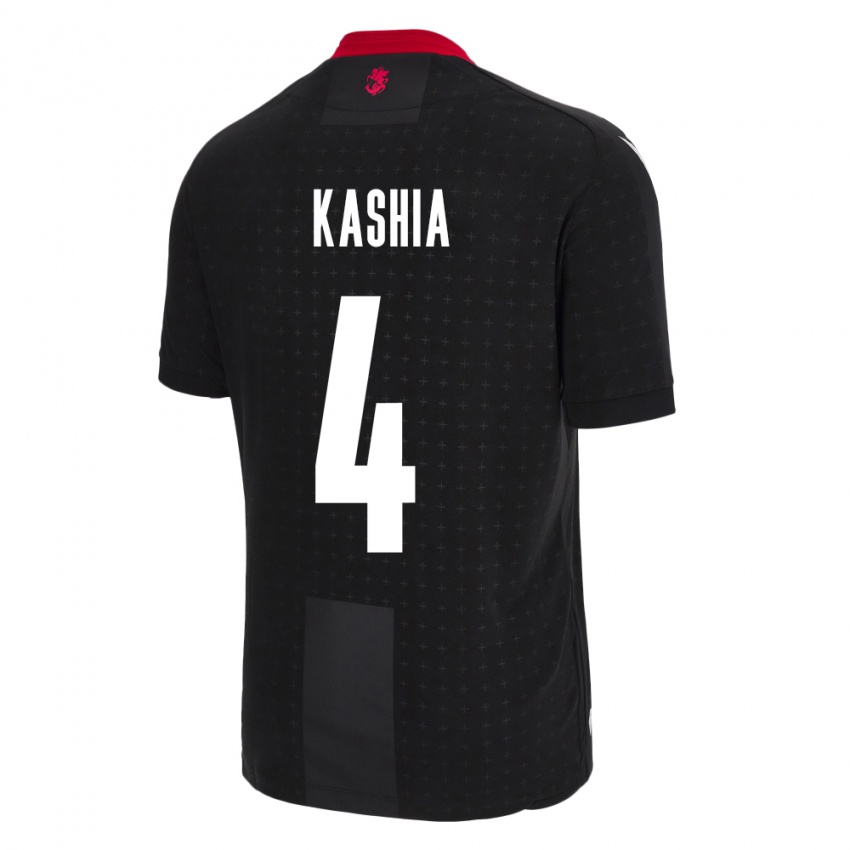 Kinder Georgien Guram Kashia #4 Schwarz Auswärtstrikot Trikot 24-26 T-Shirt