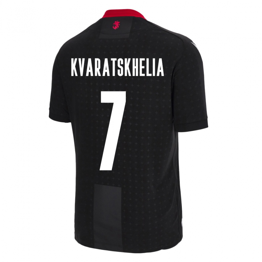 Kinder Georgien Khvicha Kvaratskhelia #7 Schwarz Auswärtstrikot Trikot 24-26 T-Shirt