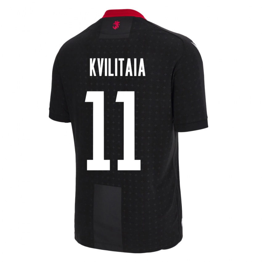 Kinder Georgien Giorgi Kvilitaia #11 Schwarz Auswärtstrikot Trikot 24-26 T-Shirt