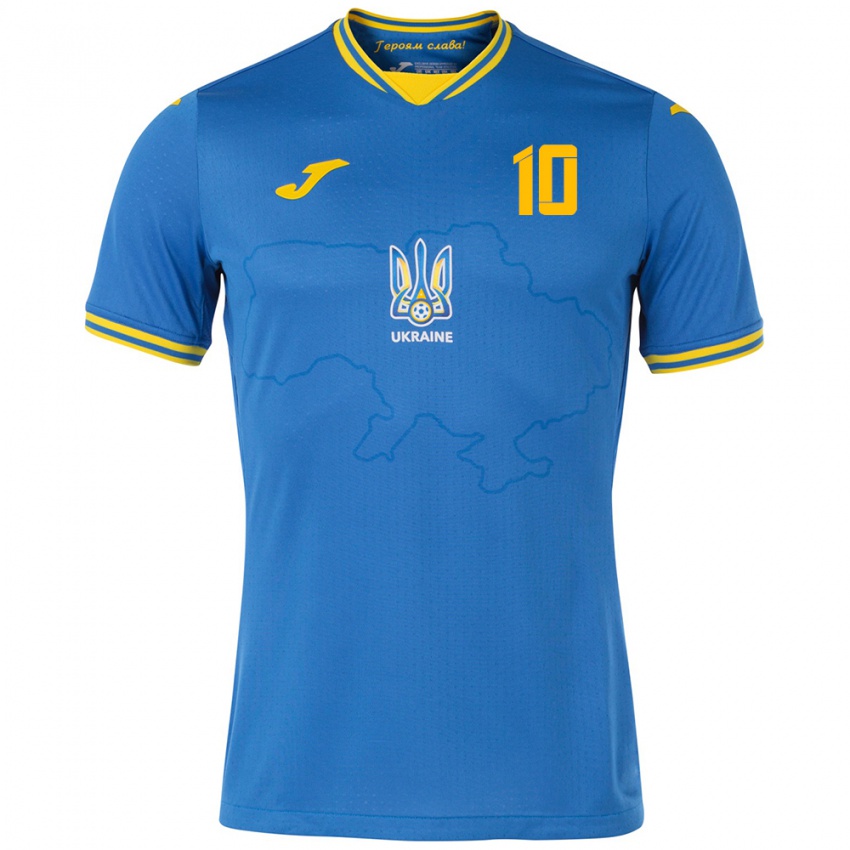 Kinder Ukraine Nazar Voloshyn #10 Blau Auswärtstrikot Trikot 24-26 T-Shirt