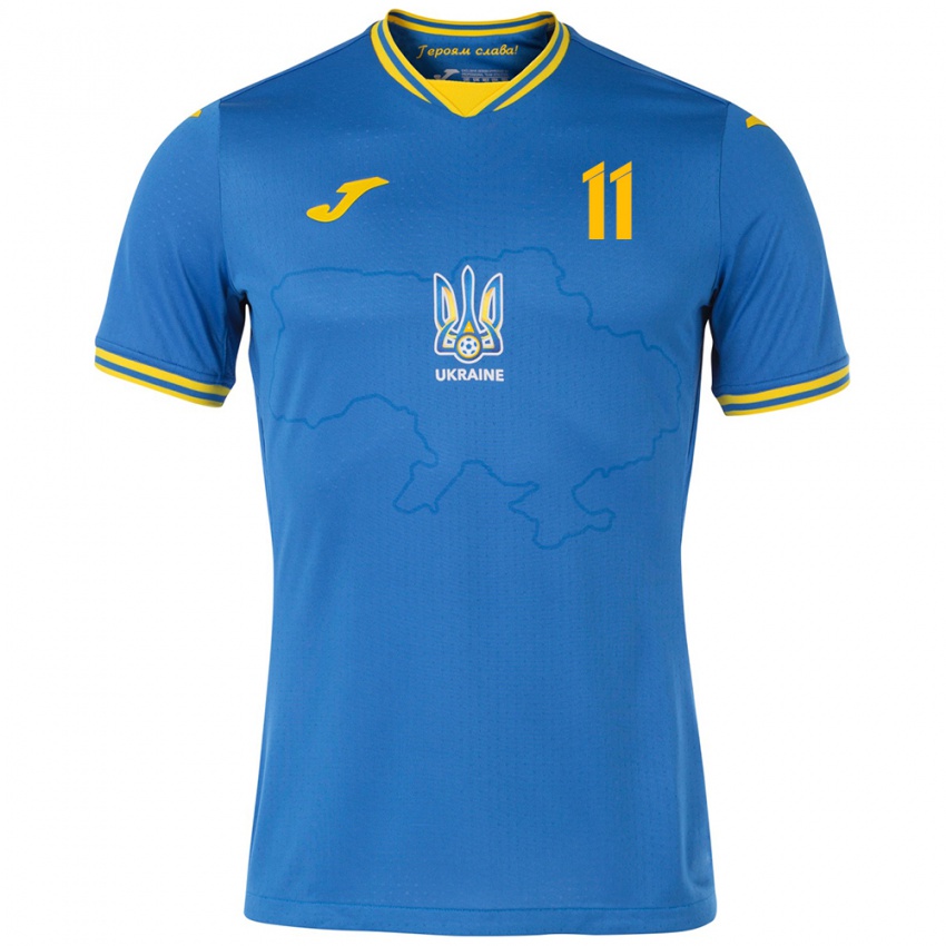 Kinder Ukraine Oleksiy Kashchuk #11 Blau Auswärtstrikot Trikot 24-26 T-Shirt