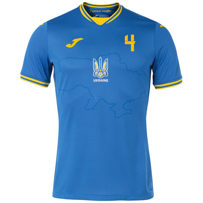 Kinder Ukraine Maksym Dyachuk #4 Blau Auswärtstrikot Trikot 24-26 T-Shirt