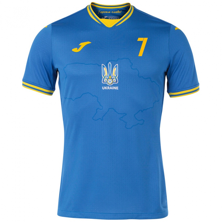 Kinder Ukraine Yevgeniy Pastukh #7 Blau Auswärtstrikot Trikot 24-26 T-Shirt