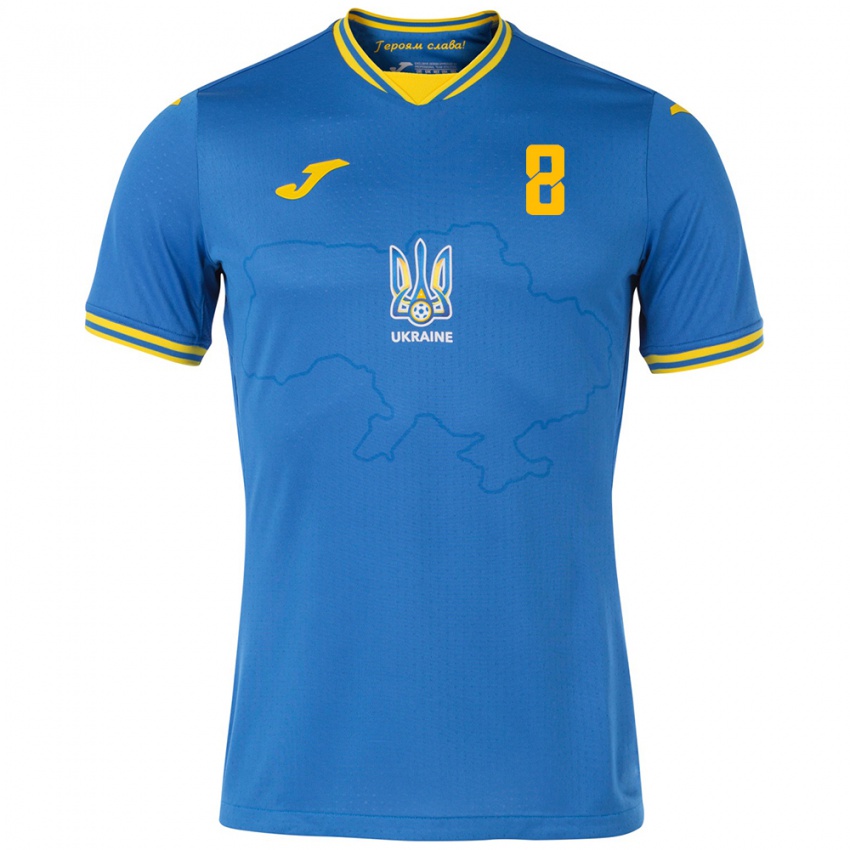 Kinder Ukraine Oleg Ocheretko #8 Blau Auswärtstrikot Trikot 24-26 T-Shirt