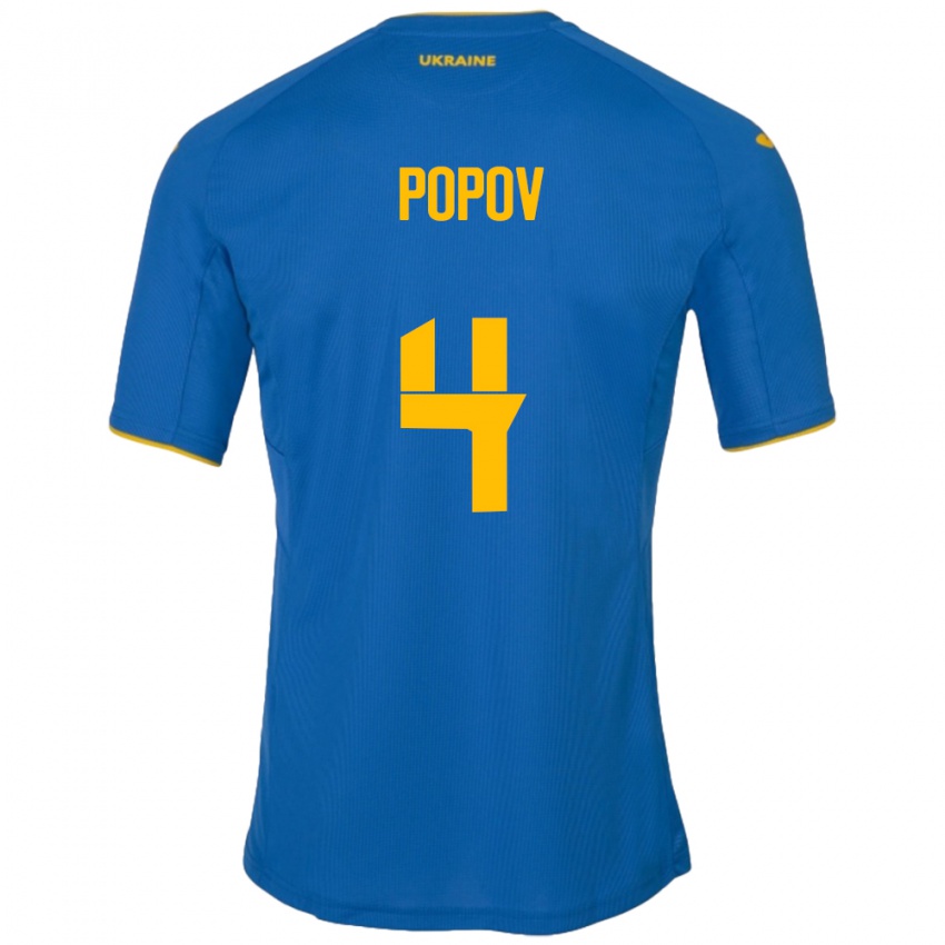 Kinder Ukraine Denys Popov #4 Blau Auswärtstrikot Trikot 24-26 T-Shirt