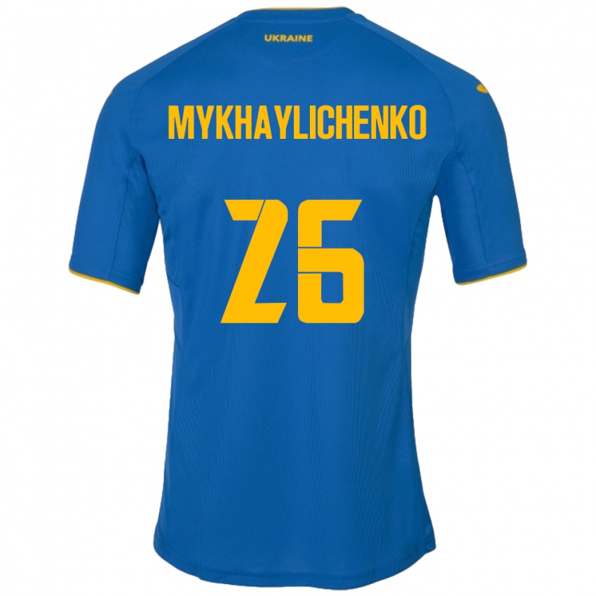 Kinder Ukraine Bogdan Mykhaylichenko #26 Blau Auswärtstrikot Trikot 24-26 T-Shirt