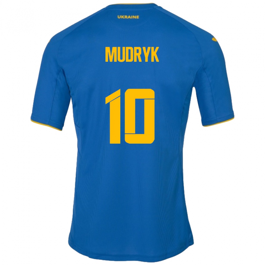 Kinder Ukraine Mykhaylo Mudryk #10 Blau Auswärtstrikot Trikot 24-26 T-Shirt