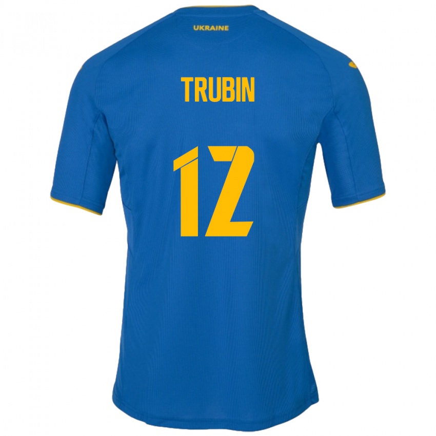 Kinder Ukraine Anatoliy Trubin #12 Blau Auswärtstrikot Trikot 24-26 T-Shirt