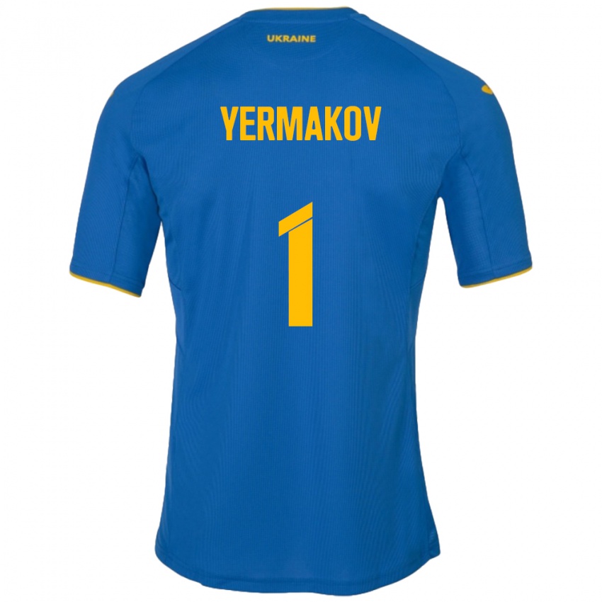 Kinder Ukraine Georgiy Yermakov #1 Blau Auswärtstrikot Trikot 24-26 T-Shirt