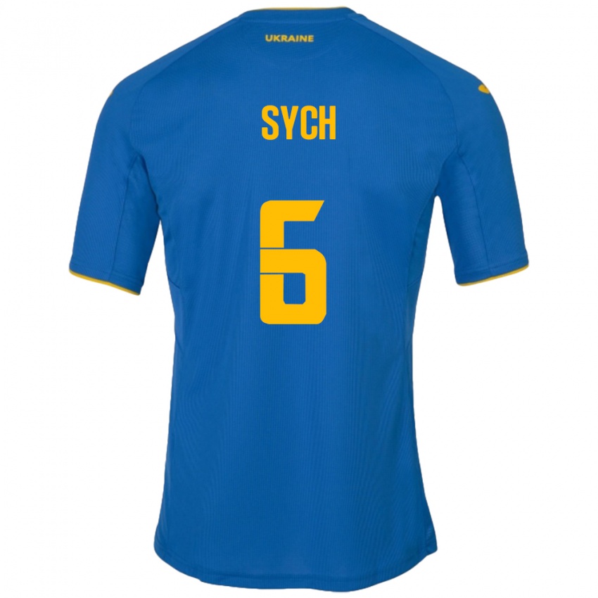 Kinder Ukraine Oleksiy Sych #6 Blau Auswärtstrikot Trikot 24-26 T-Shirt