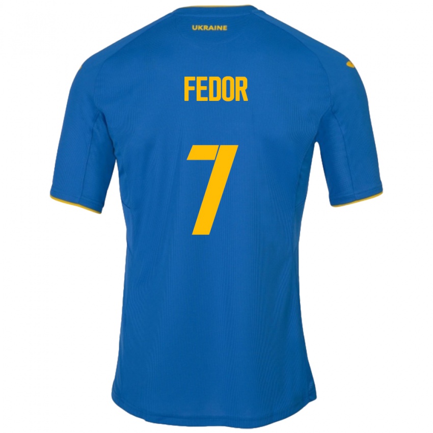 Kinder Ukraine Oleg Fedor #7 Blau Auswärtstrikot Trikot 24-26 T-Shirt